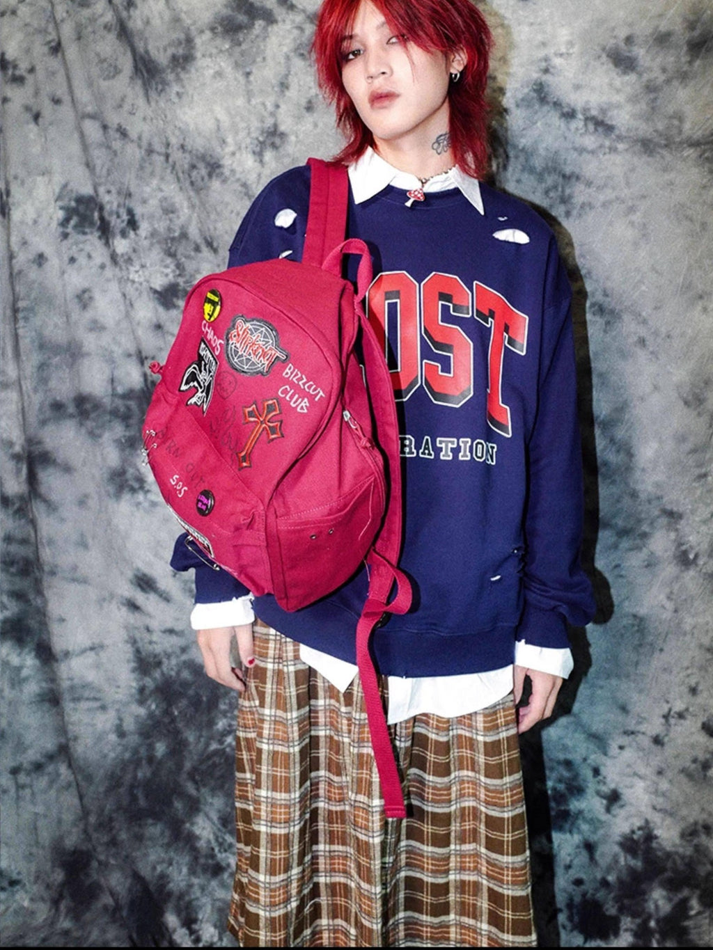 RebelSeed Vintage Red Rebel Campus Punk Large Capacity Women's Canvas Backpacks