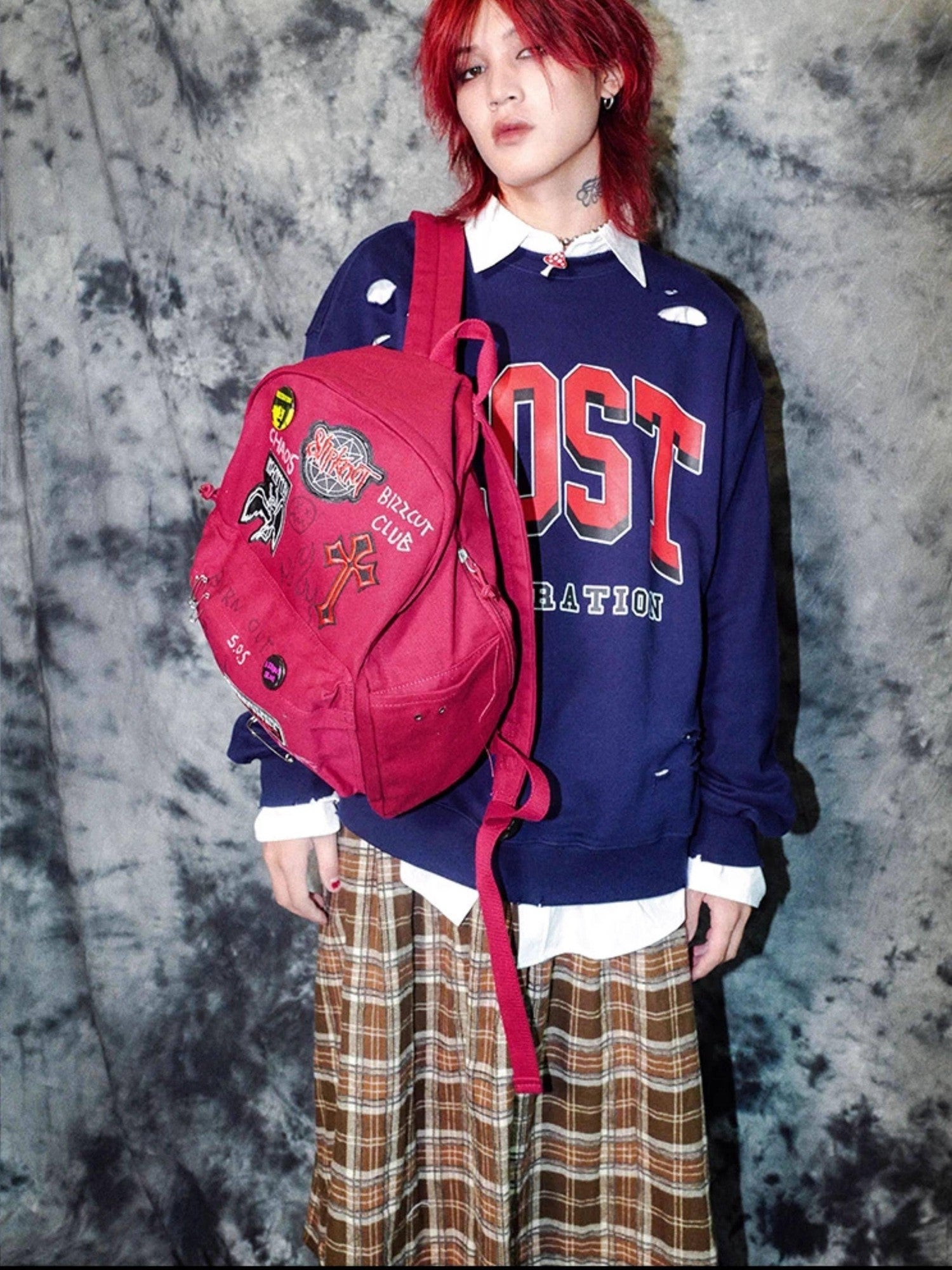 RebelSeed Vintage Red Rebel Campus Punk Large Capacity Women's Canvas Backpacks