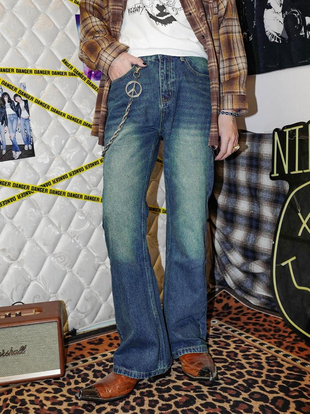RebelSeed Vintage Washed Distressed Punk Flare Women's Denim Bootcut Jeans