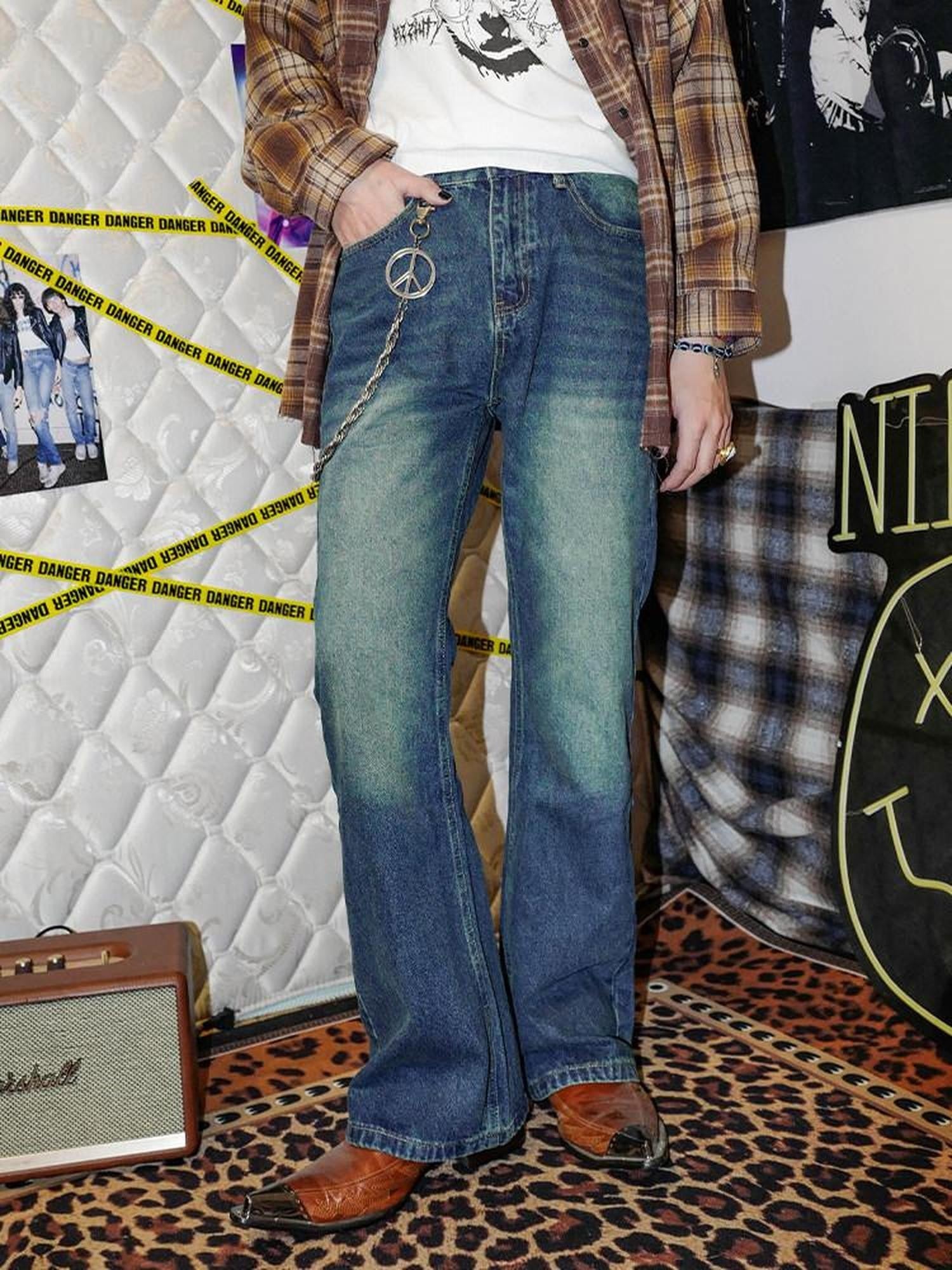 RebelSeed Vintage Washed Distressed Punk Flare Women's Denim Bootcut Jeans
