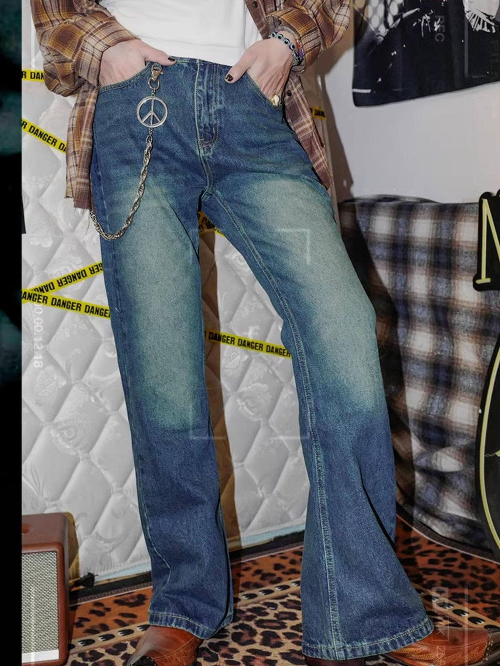 RebelSeed Vintage Washed Distressed Punk Flare Women's Denim Bootcut Jeans