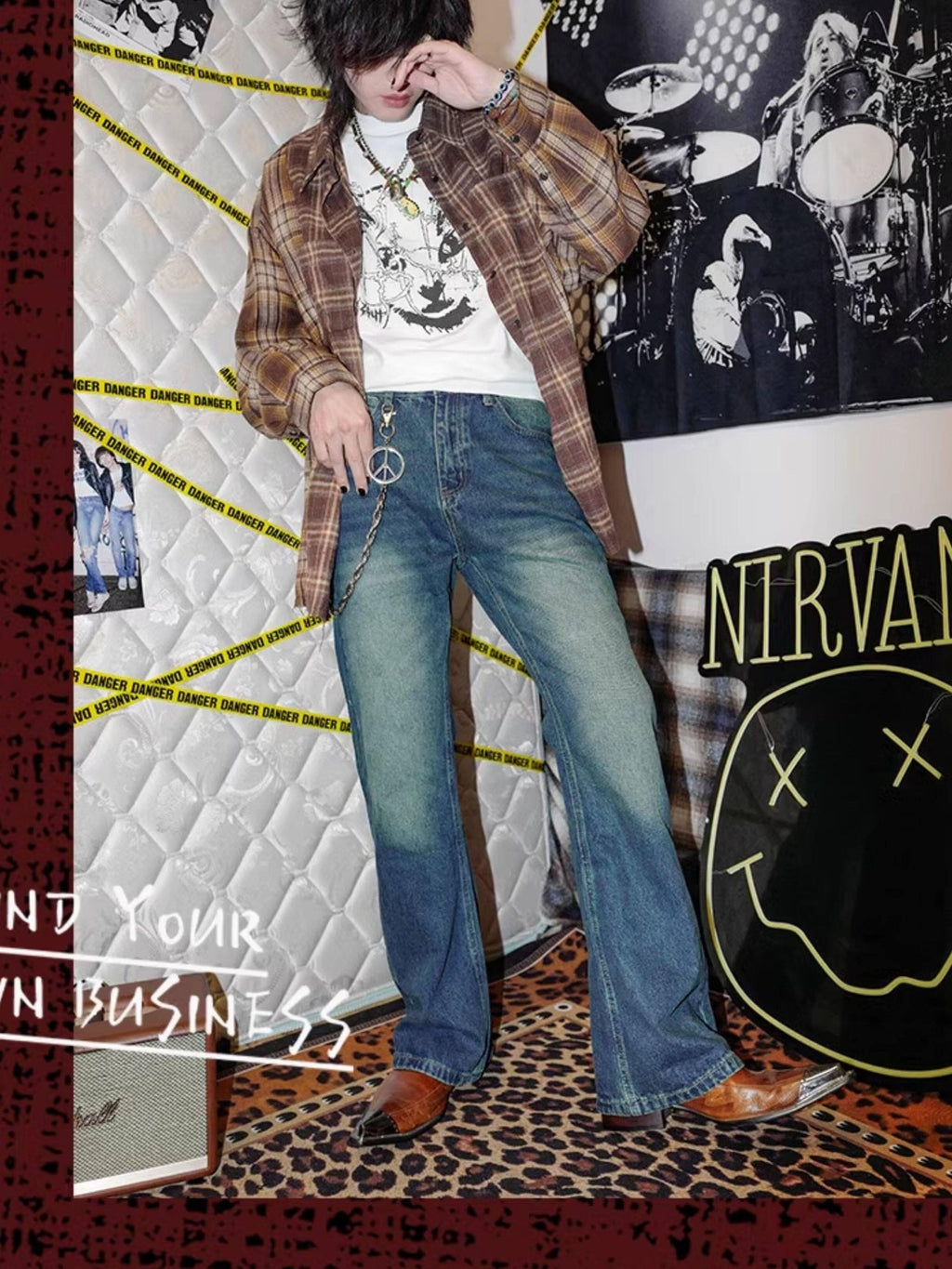 RebelSeed Vintage Washed Distressed Punk Flare Women's Denim Bootcut Jeans