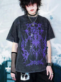 RebelSeed Washed Black Dark Totem Abstract Loose Women's Cotton Short Sleeve T-shirts