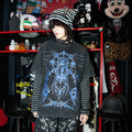 RebelSeed_Washed_Black_Dark_Totem_Heat_Press_Striped_Women's_Cotton_Long_Sleeve_T-shirts_957983092720_MISSTT