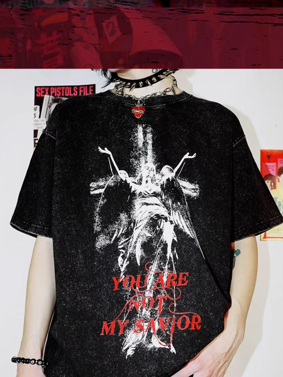 RebelSeed Washed Black Distressed Abstract Print Women's Cotton Short Sleeve T-shirts