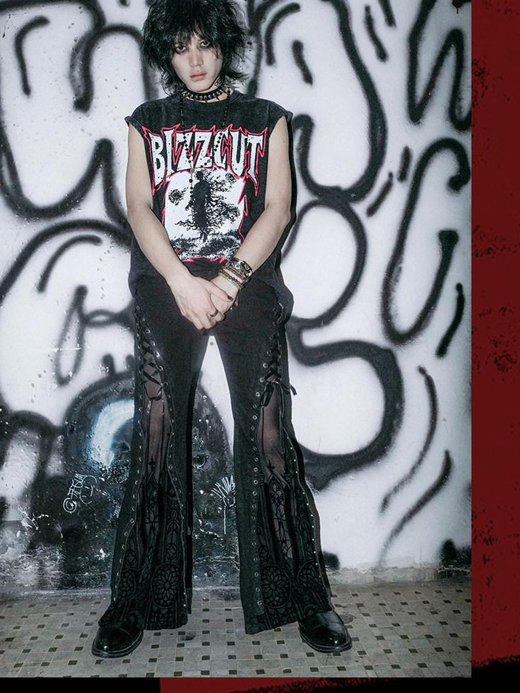RebelSeed Washed Black Gothic Letter Print H Shaped Loose Women's Cotton Tank Tops