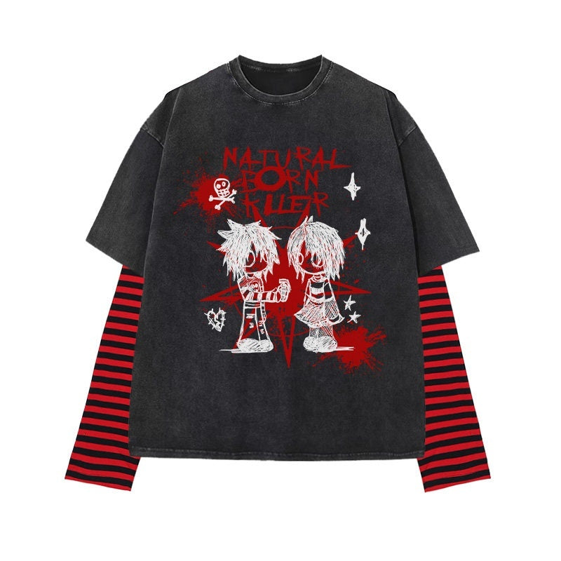 RebelSeed_Washed_Black_Print_Patchwork_Heat_Transfer_Women's_Cotton_Short_Sleeve_T-shirts_744070602628_MISSTT