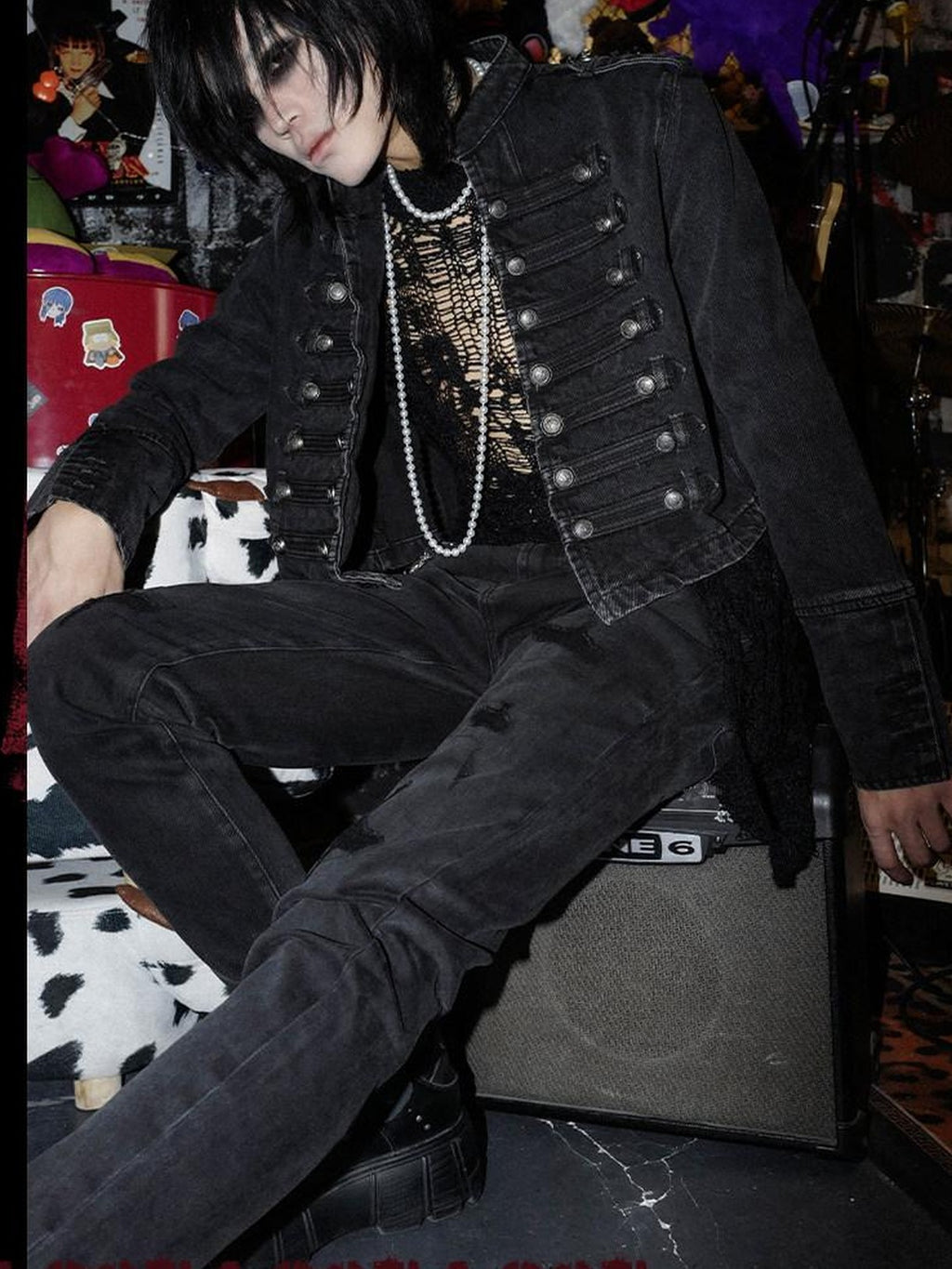 RebelSeed Washed Black Skull Spider Double Breasted Women's Cotton Denim Jackets