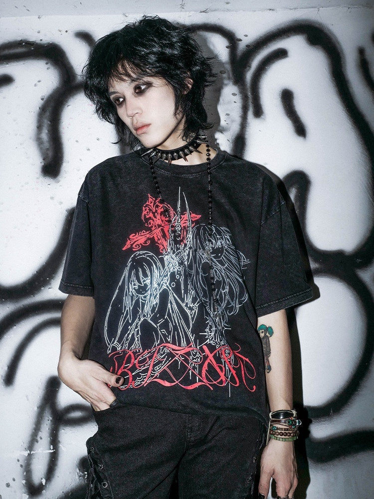 RebelSeed_Washed_Black_Thorn_Cross_Heat_Print_Women's_Cotton_Short_Sleeve_T-shirts_1041066096997_MISSTT