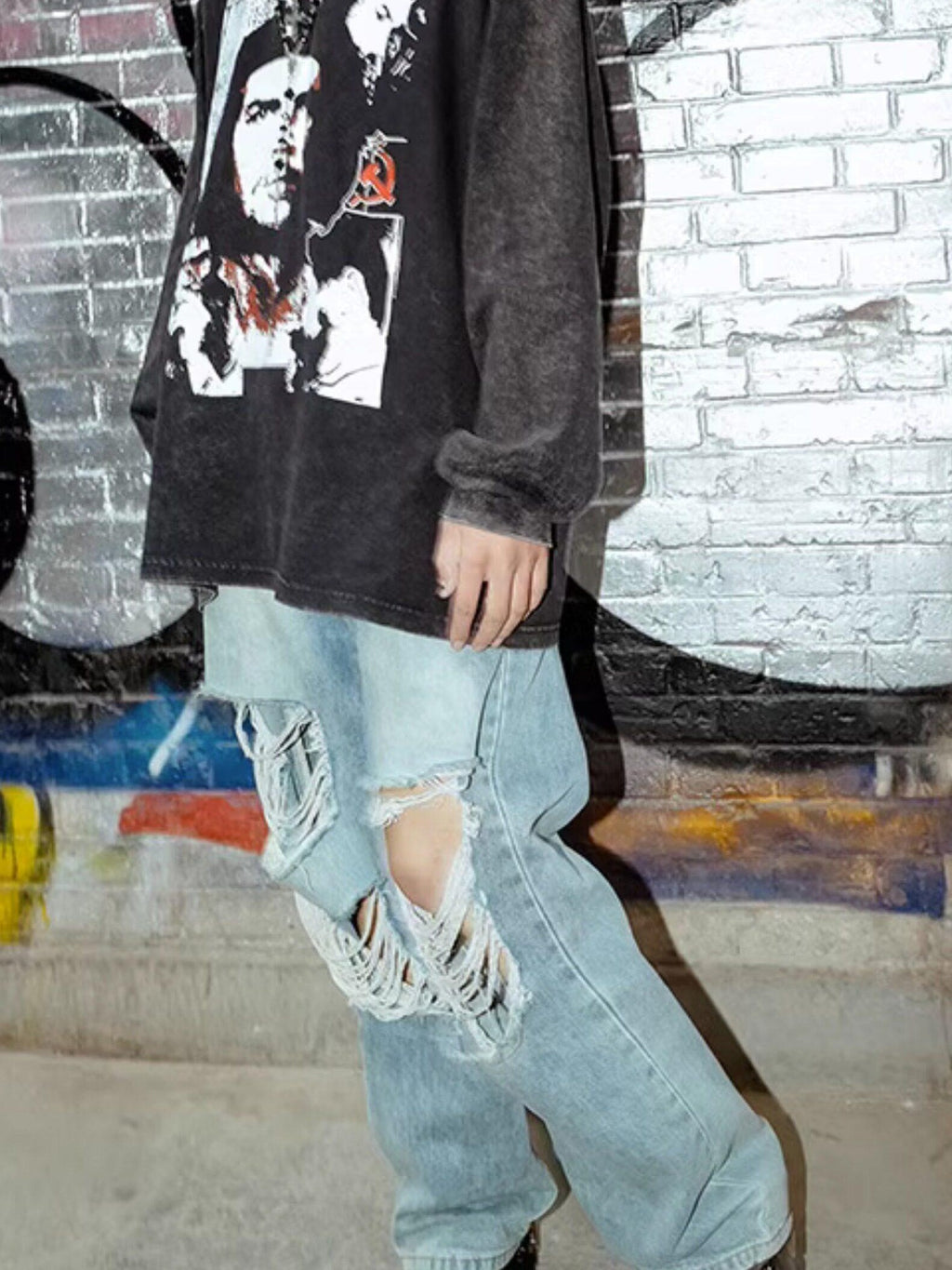 RebelSeed Washed Black Tie Dye Print Vintage Rock Women's Cotton Long Sleeve T-shirts