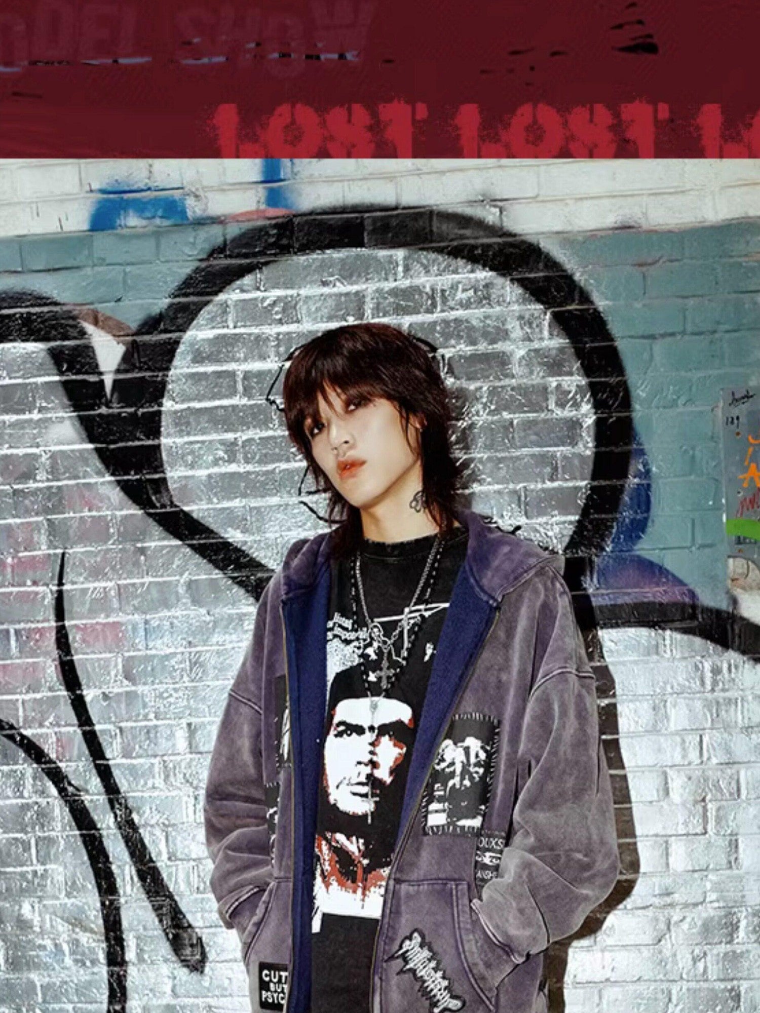 RebelSeed Washed Black Tie Dye Print Vintage Rock Women's Cotton Long Sleeve T-shirts