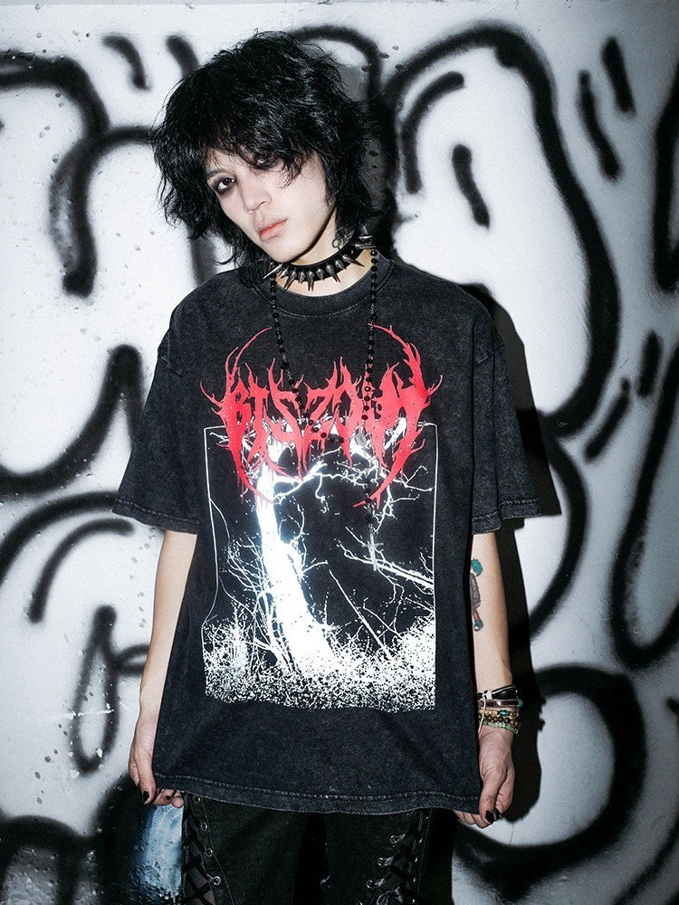 RebelSeed_Washed_Black_Tree_Leaf_Heat_Transfer_Print_Women's_Cotton_Short_Sleeve_T-shirts_1041067400895_MISSTT