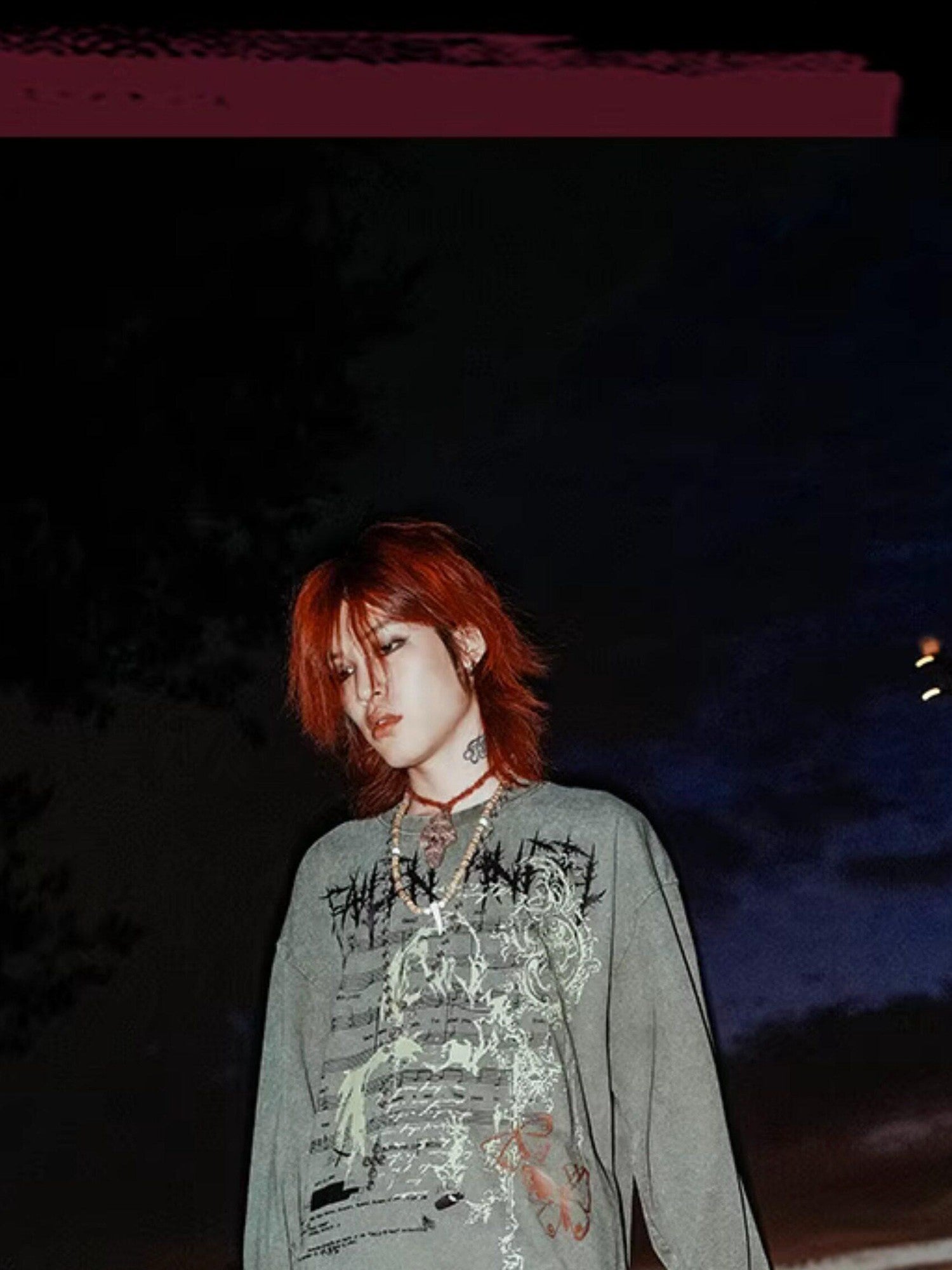 RebelSeed Washed Green Note Print Punk Raglan Women's Cotton Long Sleeve T-shirts
