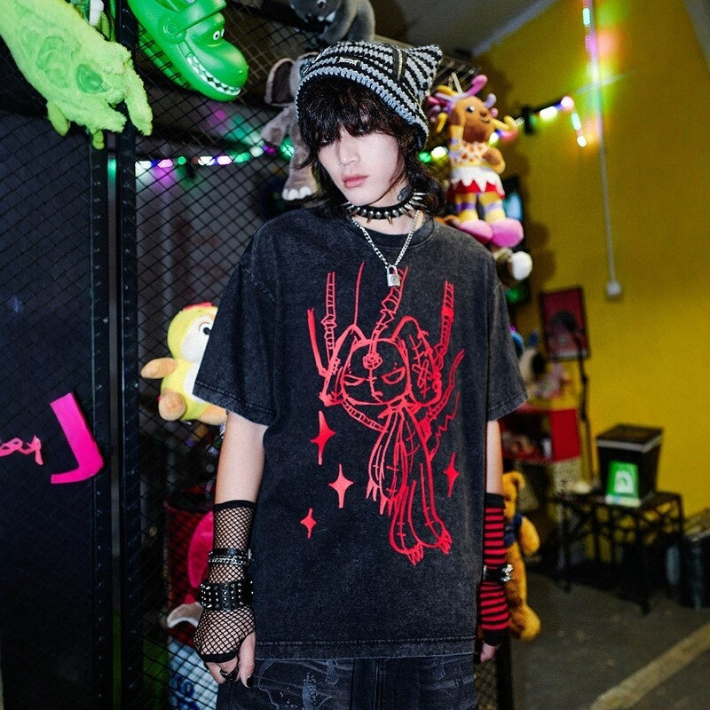 RebelSeed_White_Cyber_Rabbit_Heat_Transfer_Punk_Loose_Women's_Cotton_Short_Sleeve_T-shirts_945005423843_MISSTT