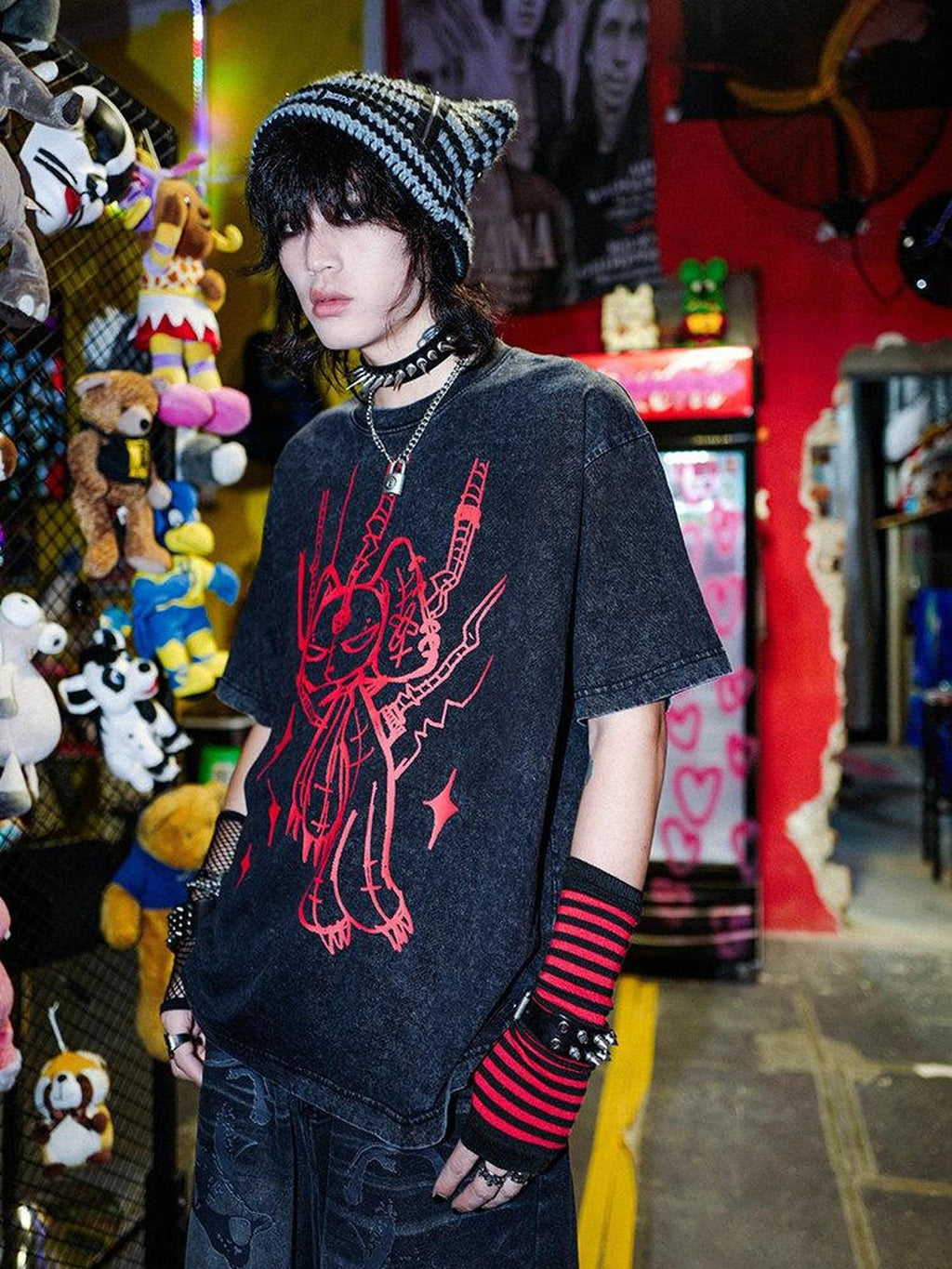 RebelSeed White Cyber Rabbit Heat Transfer Punk Loose Women's Cotton Short Sleeve T-shirts