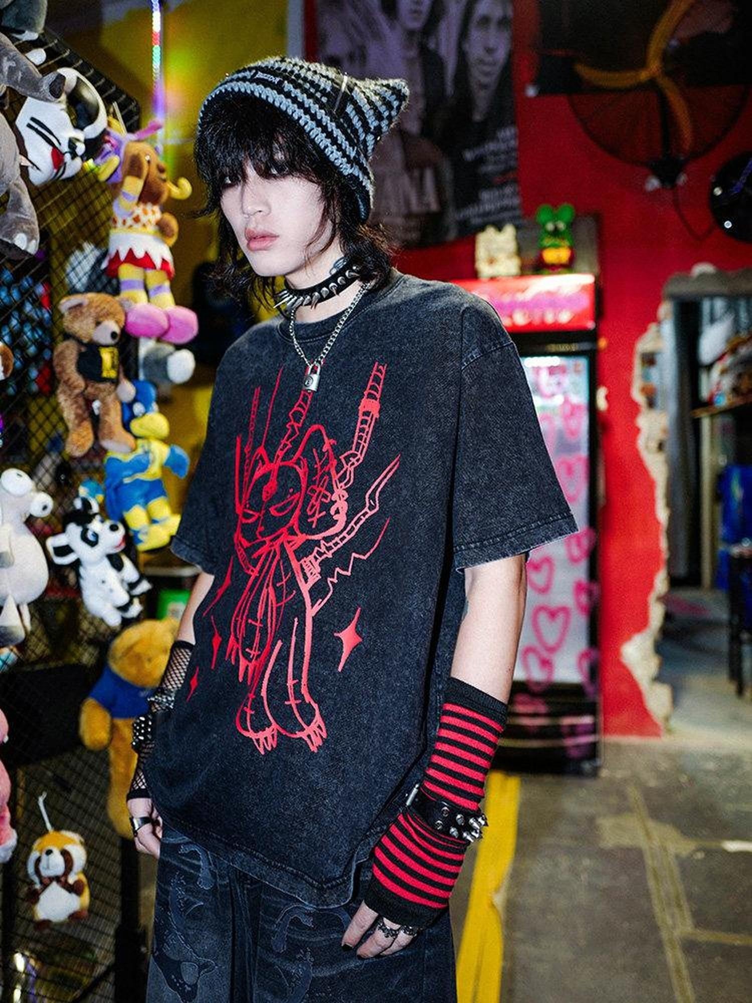 RebelSeed White Cyber Rabbit Heat Transfer Punk Loose Women's Cotton Short Sleeve T-shirts