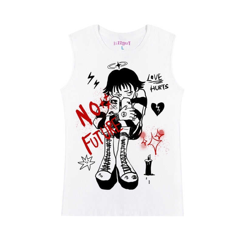 RebelSeed_White_Punk_Distressed_Loose_Character_Print_Women's_Cotton_Tank_Tops_721609686848_MISSTT