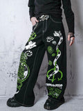 RebelSeed Y2k Graffiti Embroidery Topstitch Distressed Women's Denim Wide-leg Jeans
