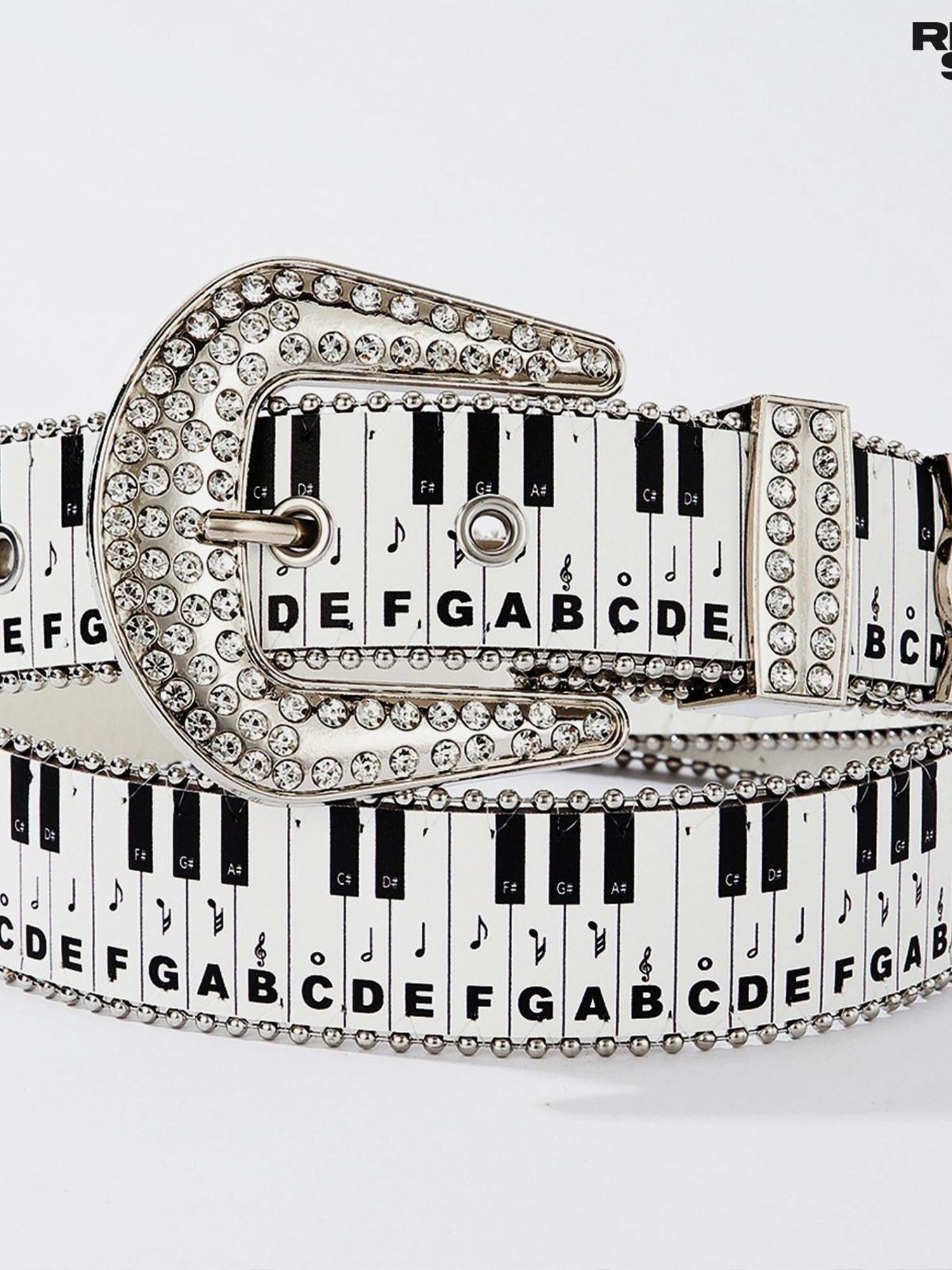 RebelSeed Y2k Punk Rhinestone Rivet Studded Women's Pu Smooth Metal Pin Buckle Belts
