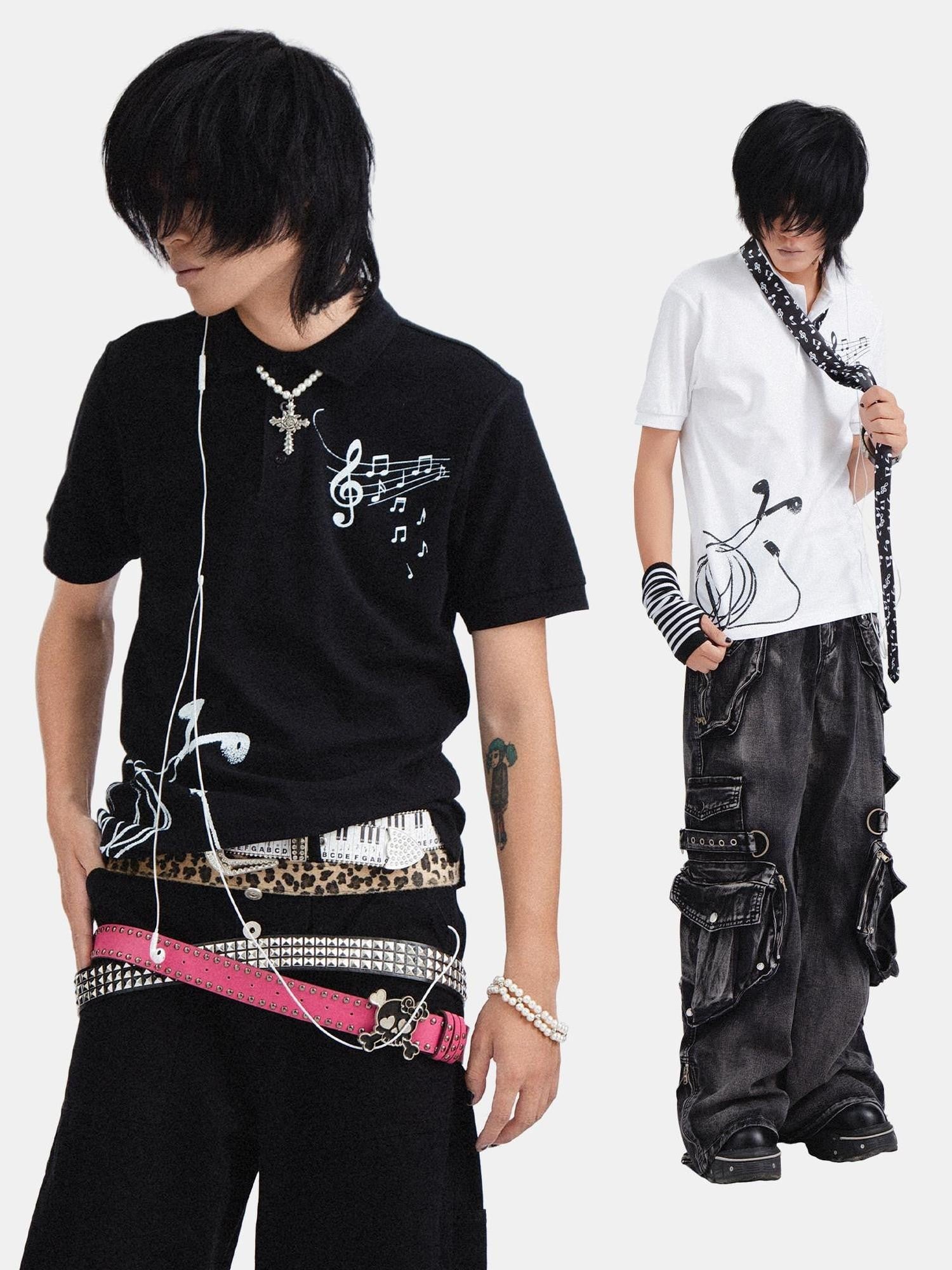 RebelSeed Y2k Punk Skull Demon Heat Transfer Collar Women's Cotton Short Sleeve T-shirts