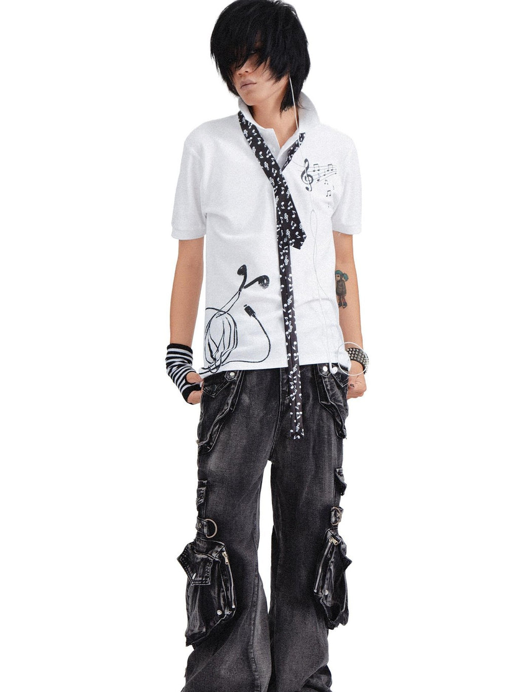 RebelSeed Y2k Punk Skull Demon Heat Transfer Collar Women's Cotton Short Sleeve T-shirts