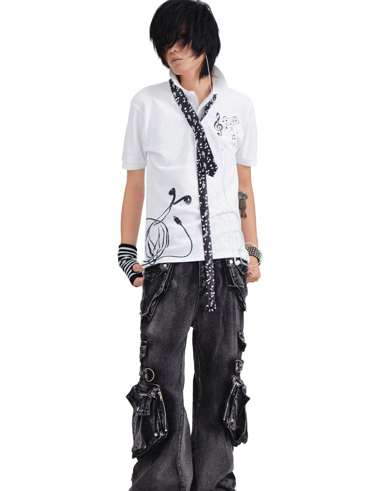 RebelSeed Y2k Punk Skull Demon Heat Transfer Collar Women's Cotton Short Sleeve T-shirts