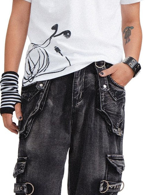 RebelSeed Y2k Punk Skull Demon Heat Transfer Collar Women's Cotton Short Sleeve T-shirts