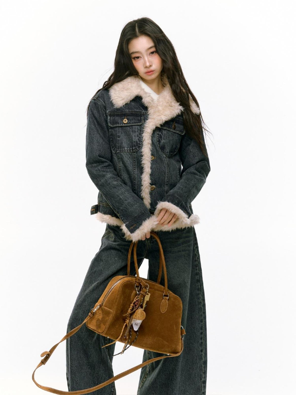 RedBling American Vintage Fur Collar Quilted Short Women's Denim Jackets
