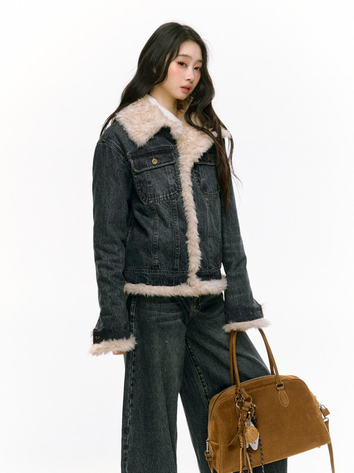 RedBling American Vintage Fur Collar Quilted Short Women's Denim Jackets