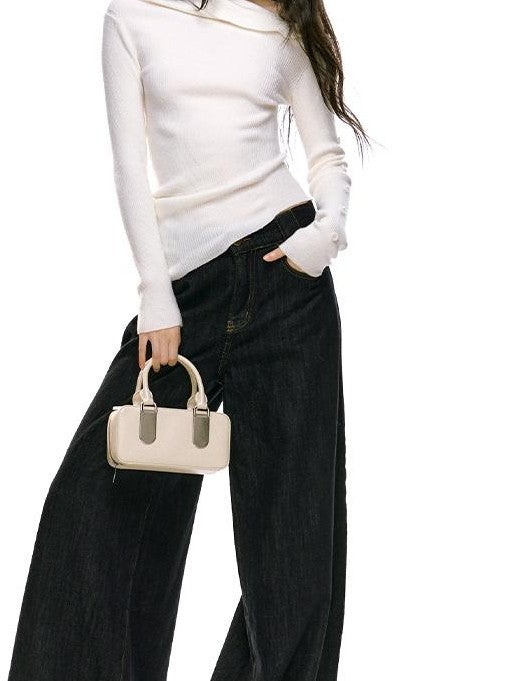 RedBling Asymmetric Neck Buttoned Knit Slim Women's Long Sleeve T-shirts