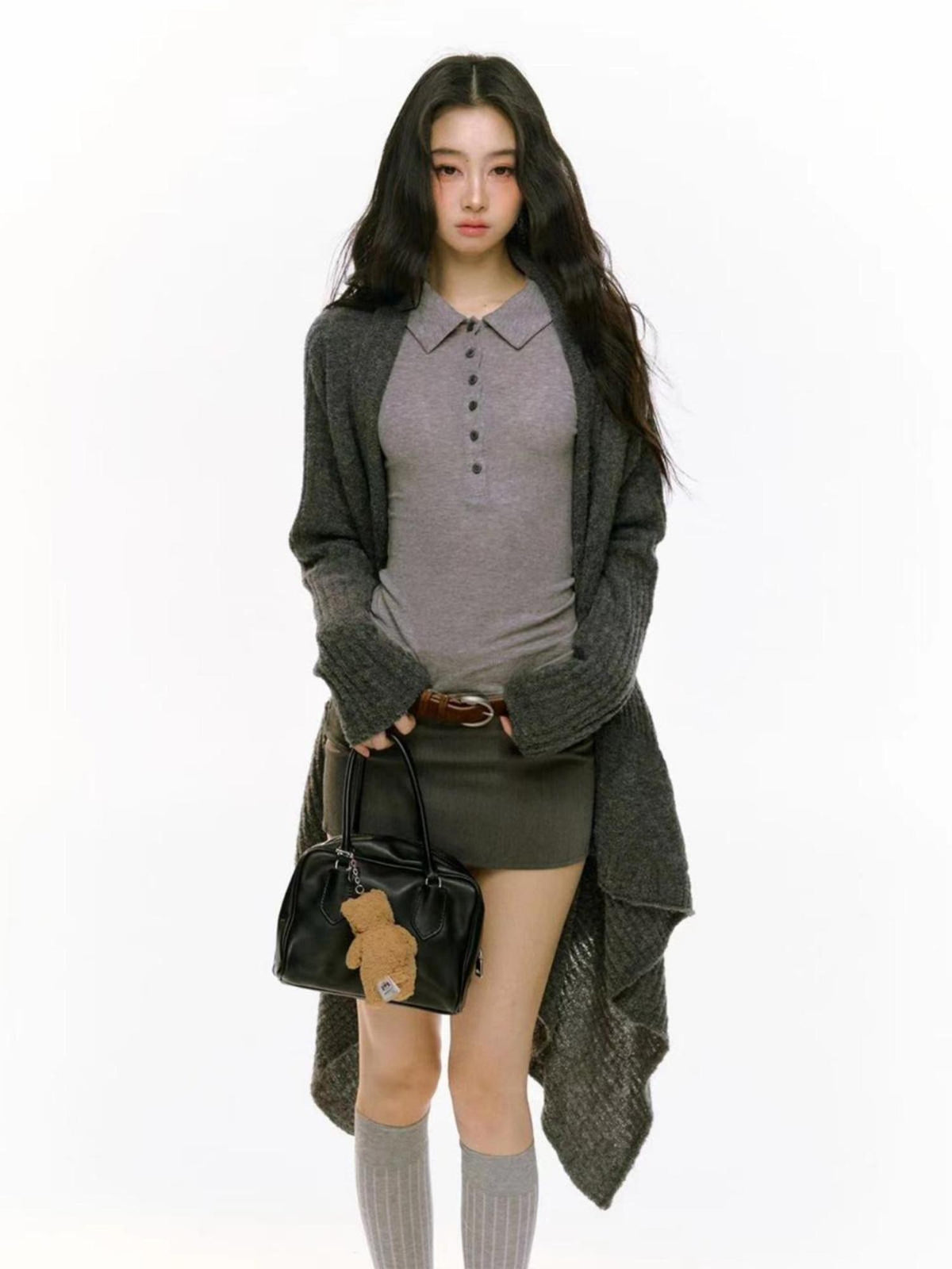 RedBling Atmospheric Asymmetric Slim Longline Solid Knit Long Sleeve Women's Cardigans