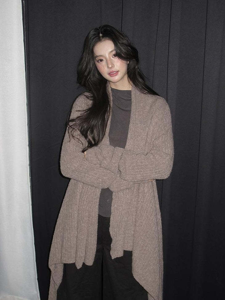 RedBling Atmospheric Asymmetric Slim Longline Solid Knit Long Sleeve Women's Cardigans