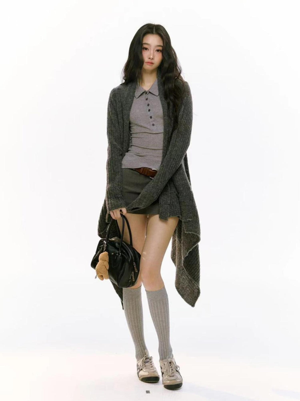 RedBling Atmospheric Asymmetric Slim Longline Solid Knit Long Sleeve Women's Cardigans