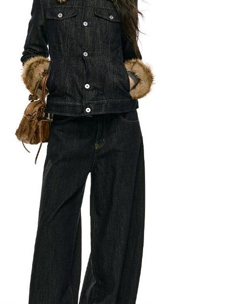 RedBling Blue American Vintage Loose Casual Women's Denim Wide-leg Jeans