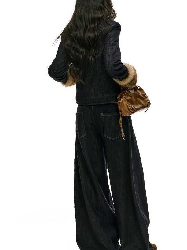 RedBling Blue American Vintage Loose Casual Women's Denim Wide-leg Jeans