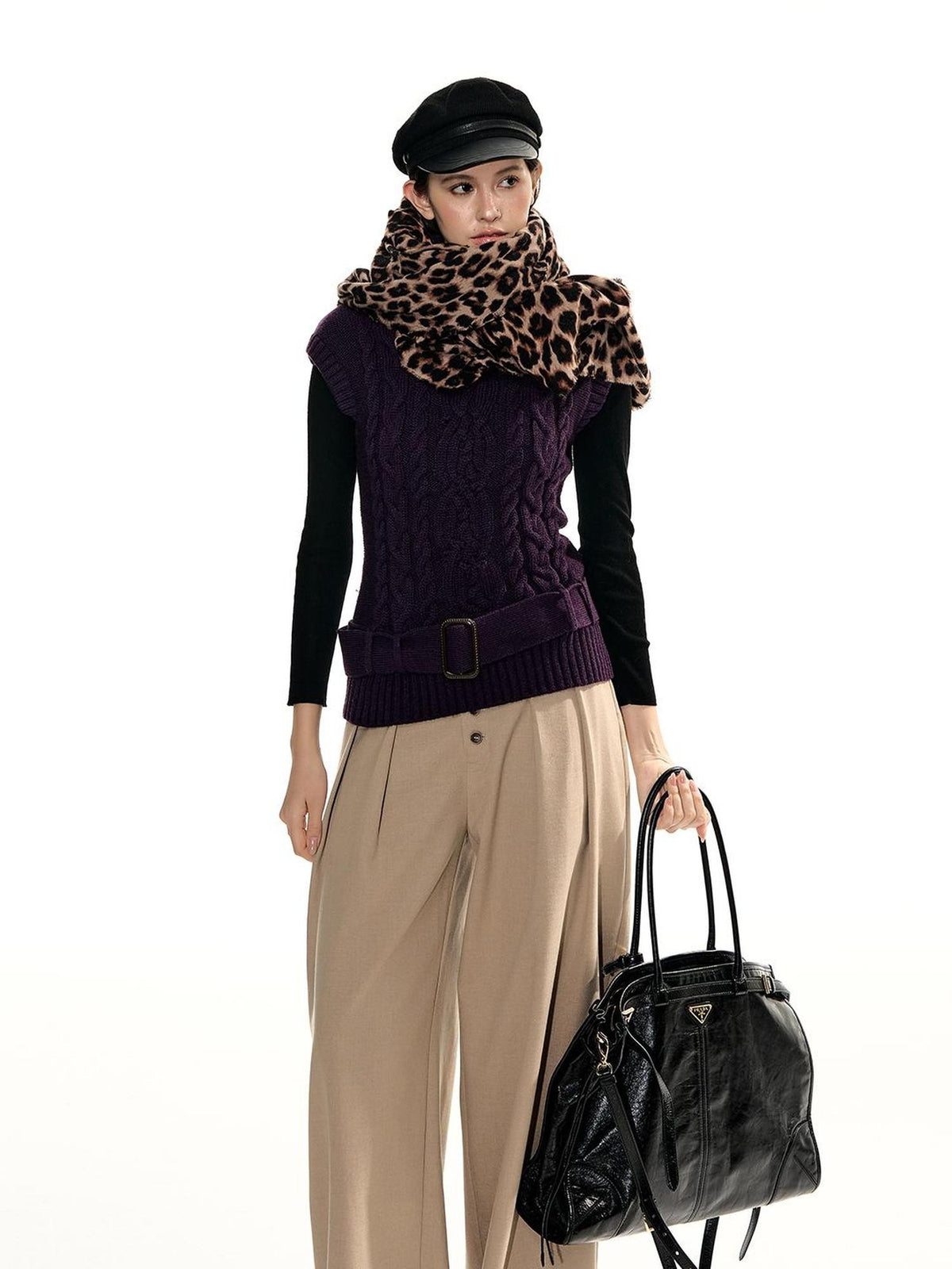 RedBling Braided Cable High Neck Sleeveless Women's Nylon Blend Cable-knit Sweaters