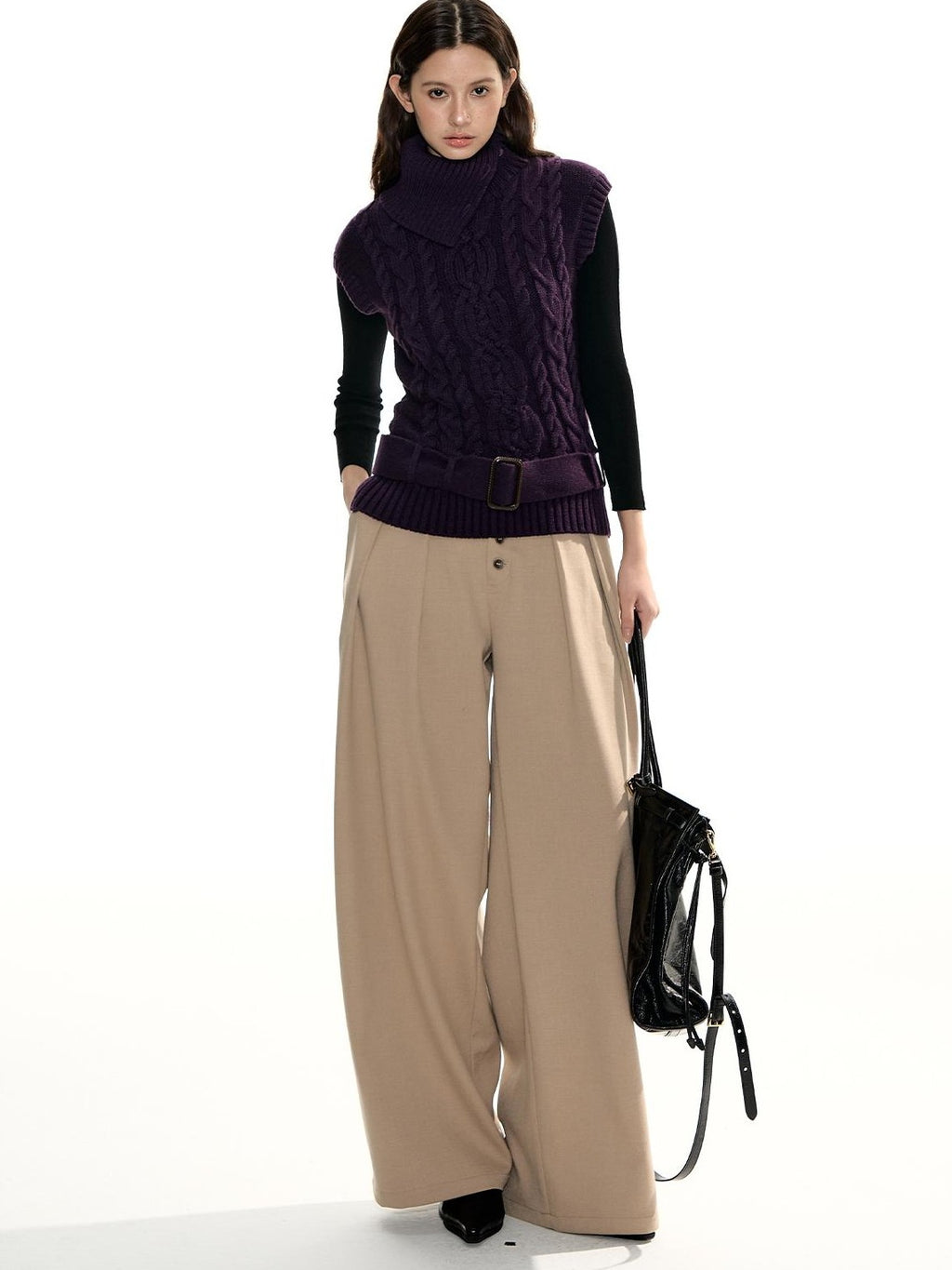 RedBling Braided Cable High Neck Sleeveless Women's Nylon Blend Cable-knit Sweaters