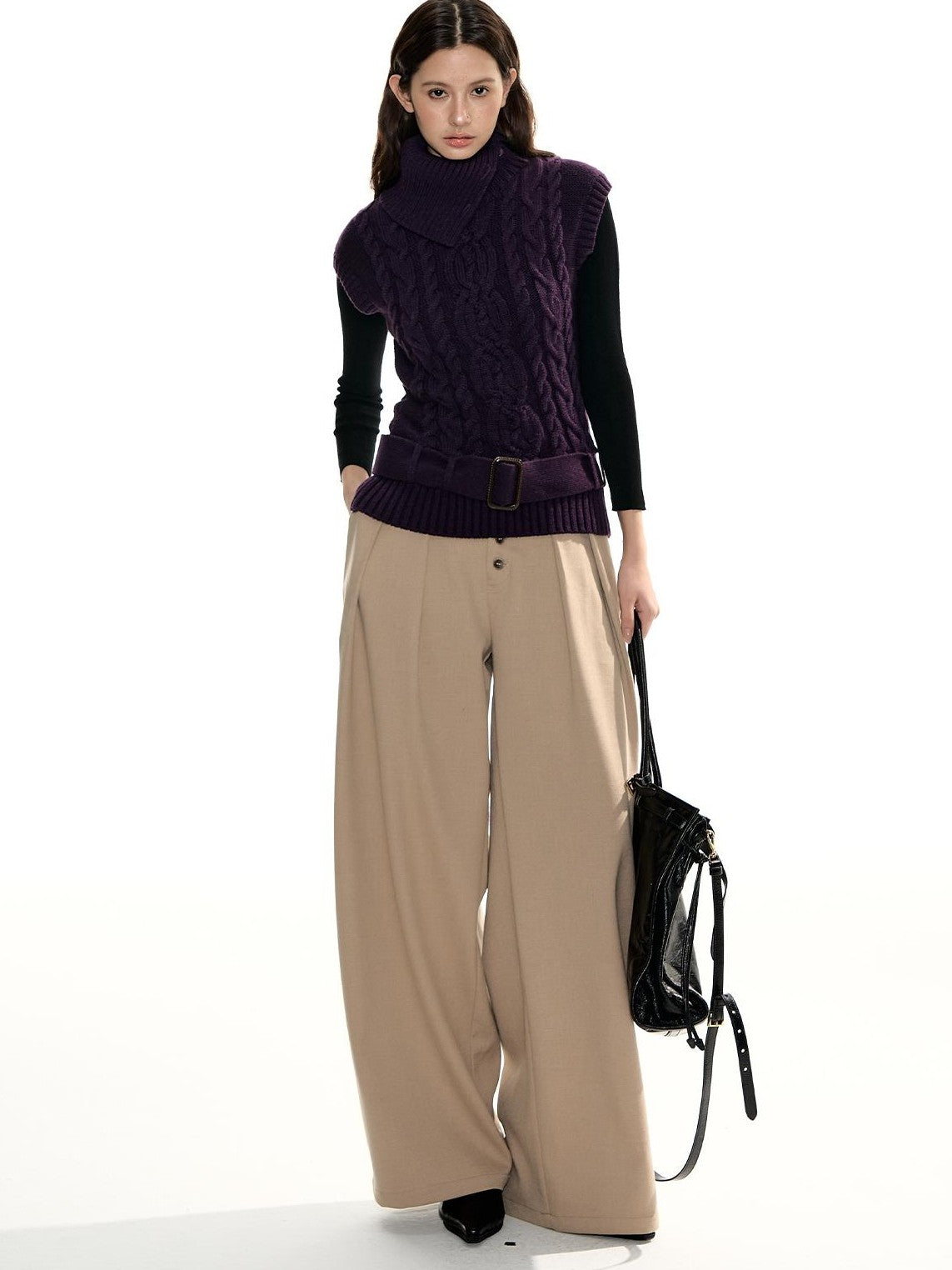 RedBling Braided Cable High Neck Sleeveless Women's Nylon Blend Cable-knit Sweaters