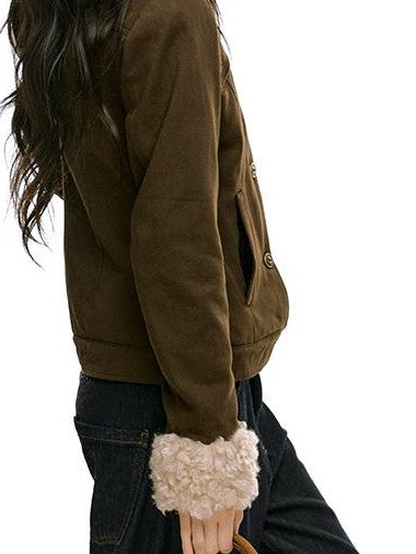 RedBling Brown Fur Collar Waist Slimming Slim Fit Women's Cotton Padded Casual Jackets