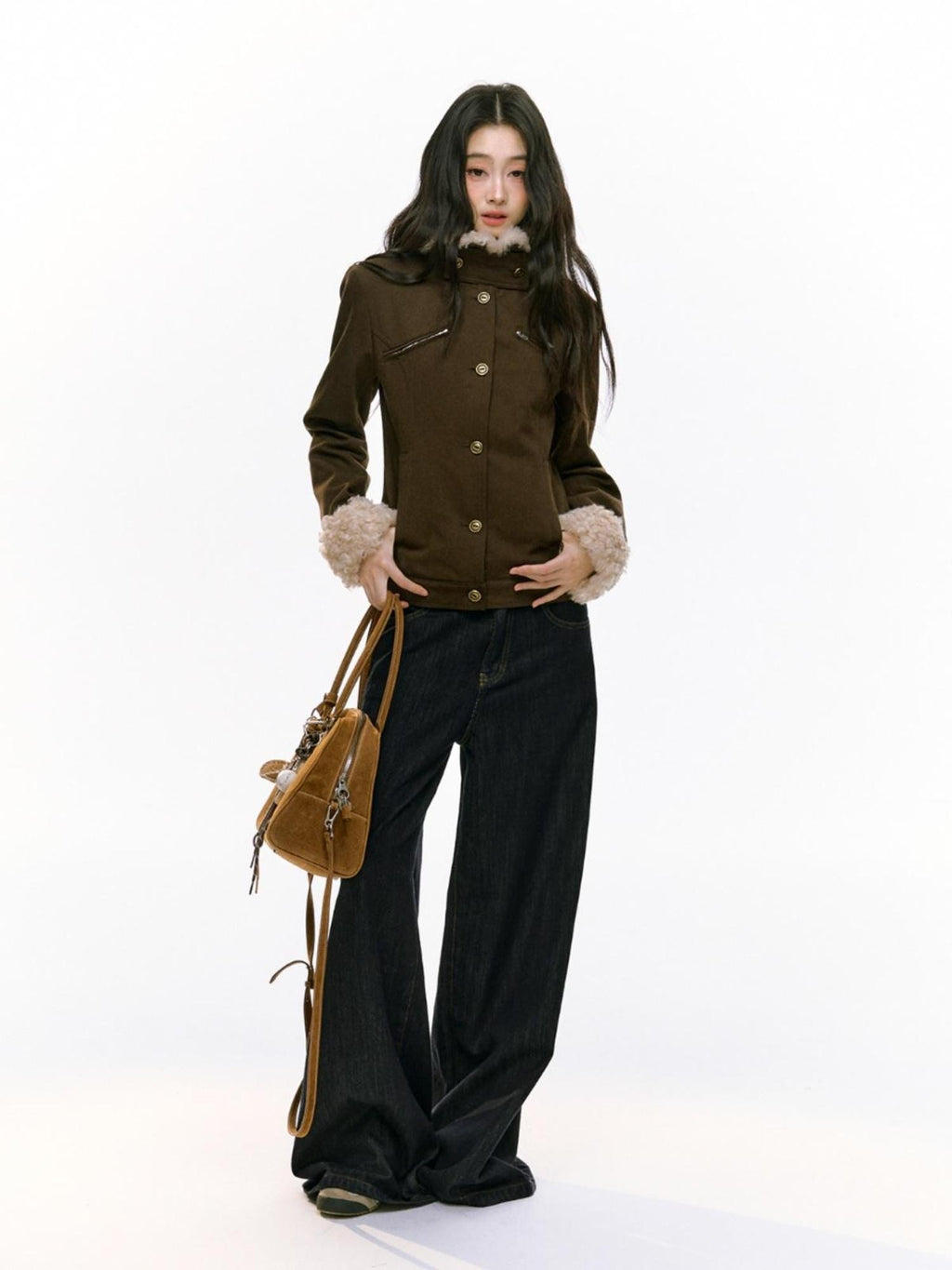 RedBling Brown Fur Collar Waist Slimming Slim Fit Women's Cotton Padded Casual Jackets
