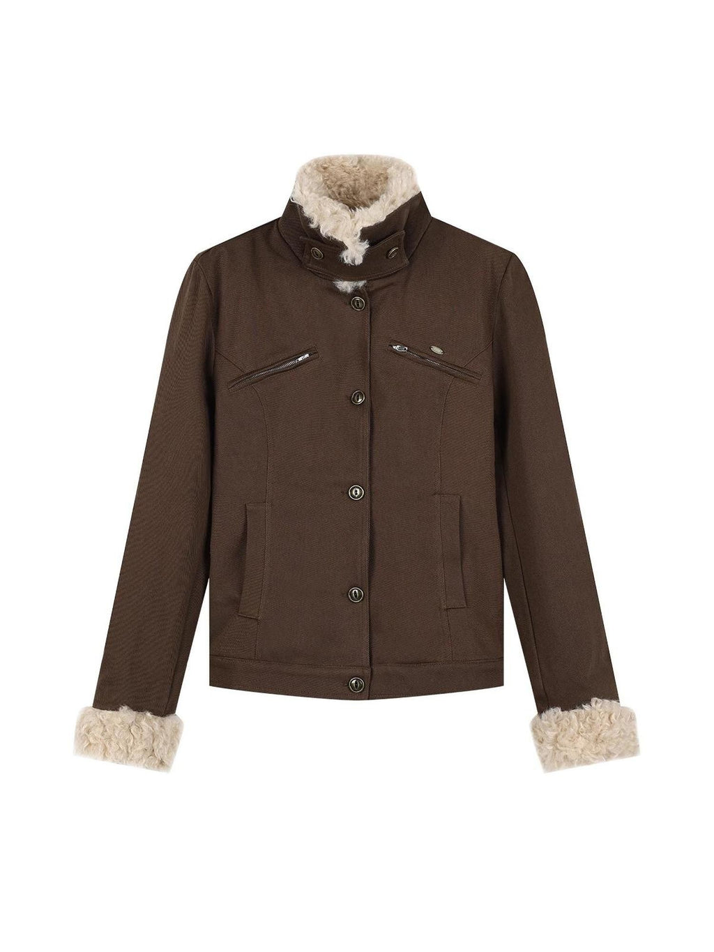 RedBling Brown Fur Collar Waist Slimming Slim Fit Women's Cotton Padded Casual Jackets