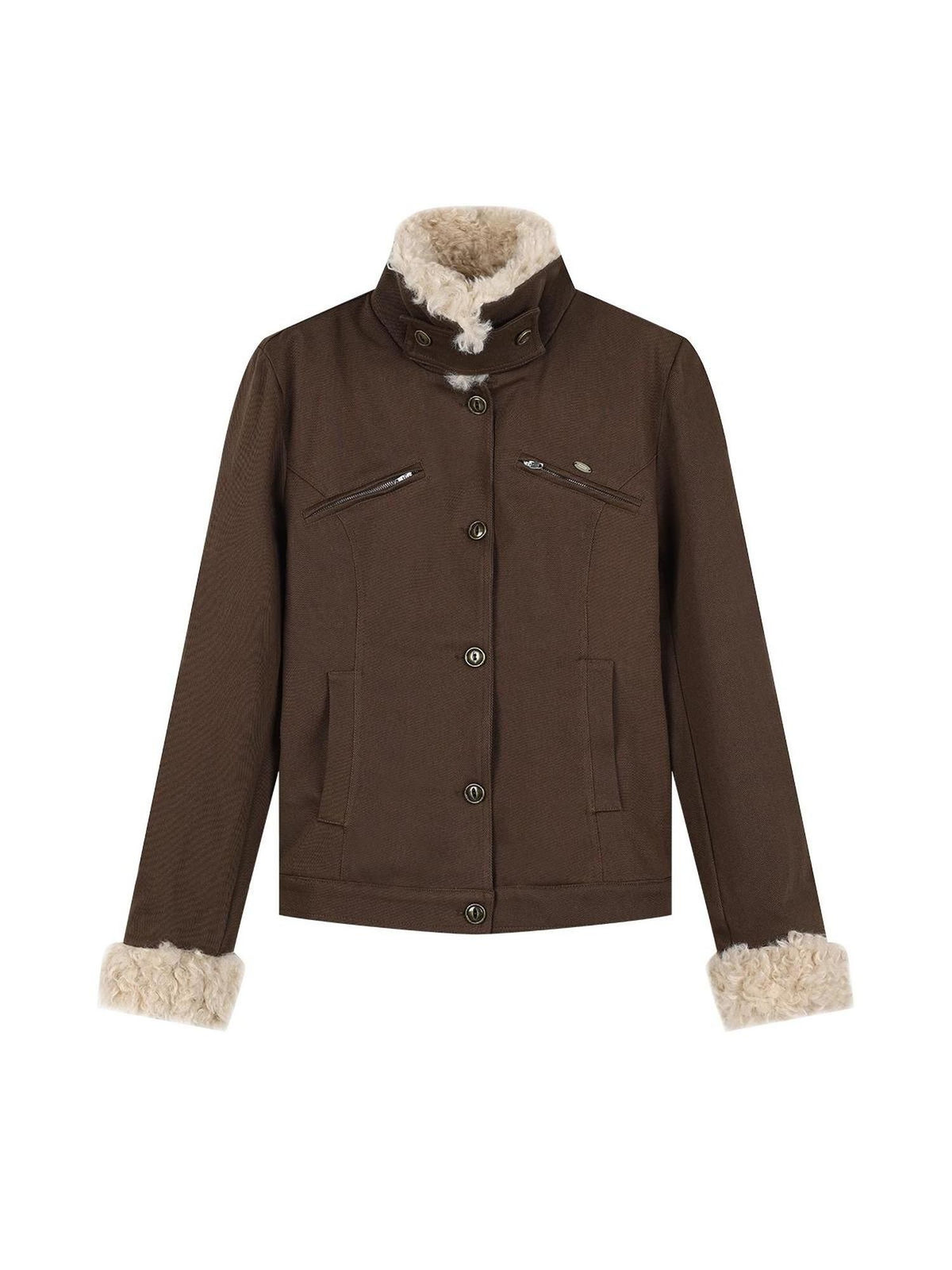 RedBling Brown Fur Collar Waist Slimming Slim Fit Women's Cotton Padded Casual Jackets