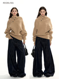 RedBling_Camel_Asymmetric_Button_Front_Thick_Women's_Acrylic_Blend_Pullover_Sweaters_995863045182_MISSTT