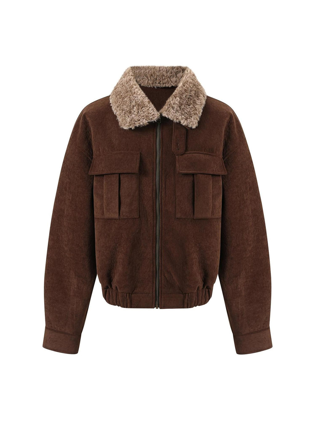 RedBling Deep Brown Fur Collar Cropped Zipper Fleece Lined Women's Suede Leather Jackets