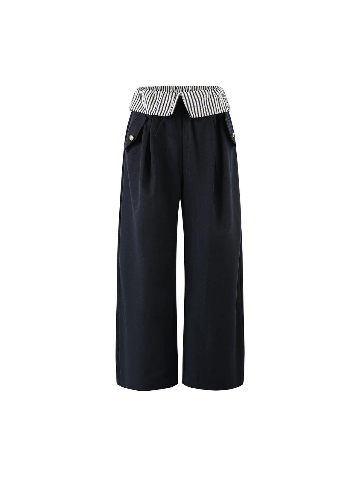 RedBling Navy Spliced Stripes High Waist Drapey Women's Wide-leg Pants