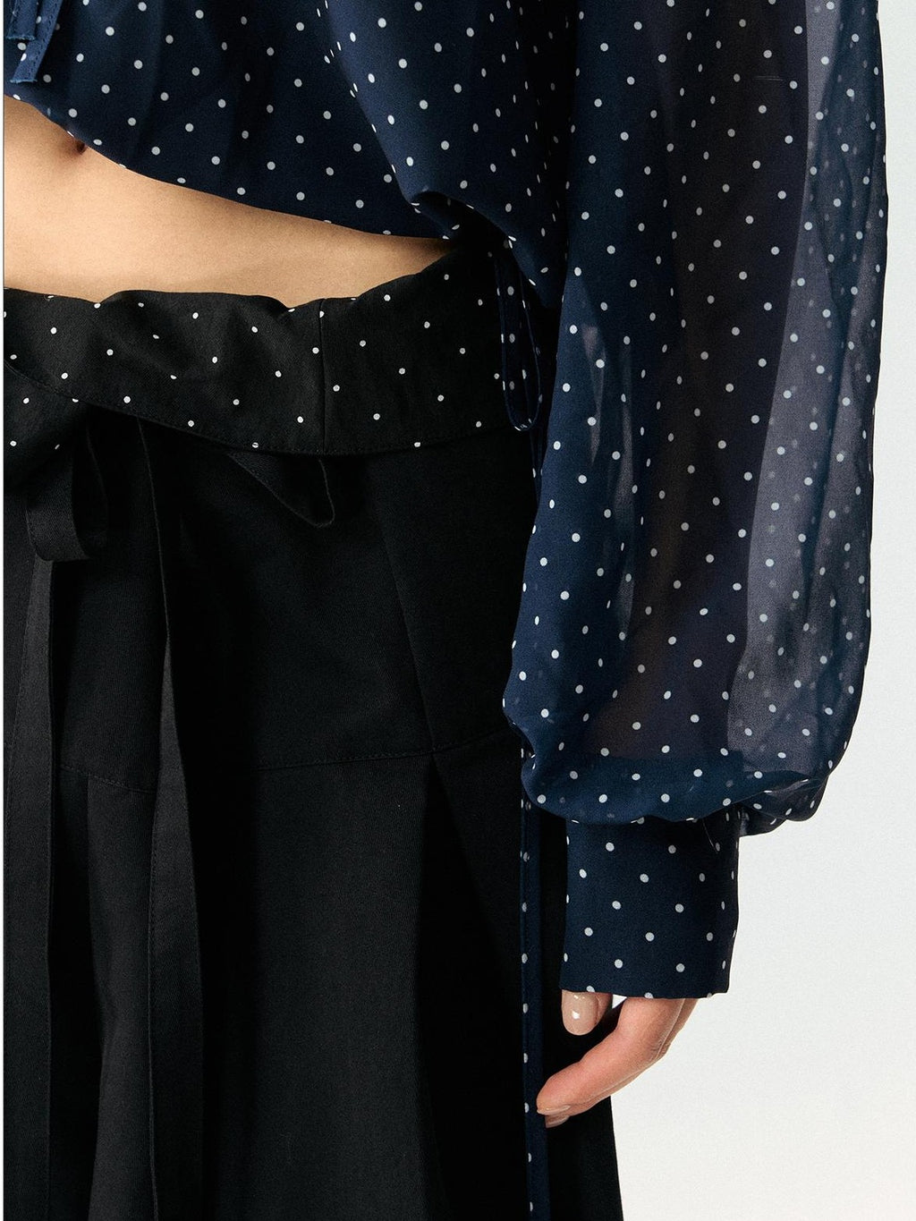RedBling Off Shoulder Drawstring Polka Dot Women's Polyester Long Sleeve T-shirts