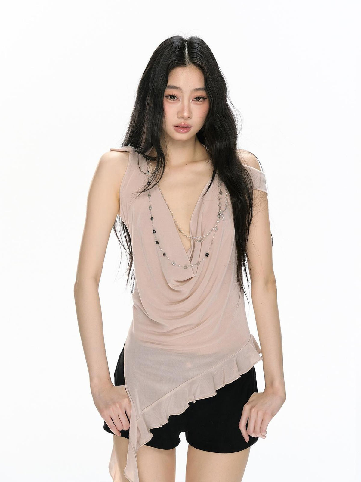 RedBling Sheer Backless Draped Original Design Women's Mesh Halter Tops