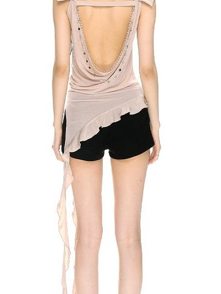 RedBling Sheer Backless Draped Original Design Women's Mesh Halter Tops