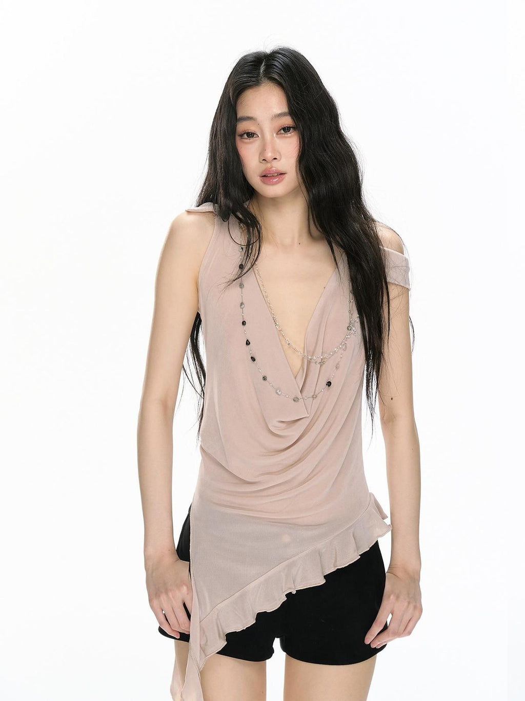 RedBling Sheer Backless Draped Original Design Women's Mesh Halter Tops