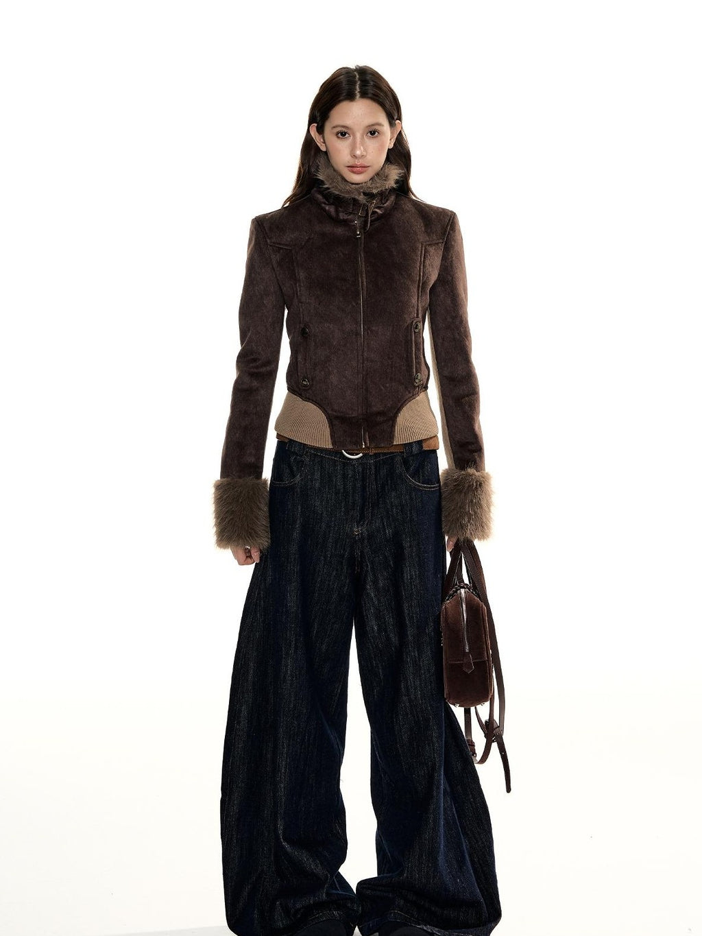 RedBling Suede Padded Waist Cinched Zipper Women's Polyester Cotton Cropped Jackets